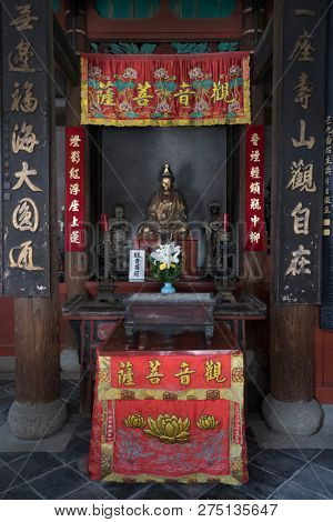 Nagasaki, Japan - October 22, 2018: Decorated altar at the Sofukuji Temple, Nagasaki   
