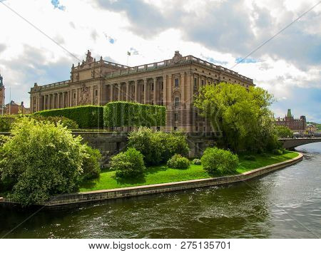 Parliament House (riksdag) In Spring In Sunny Day,  Stockholm  Sweden
