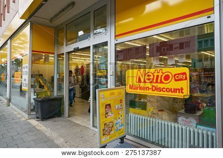 DUSSELDORF, GERMANY - CIRCA SEPTEMBER, 2018: entrance to Netto supermarket in Dusseldorf.