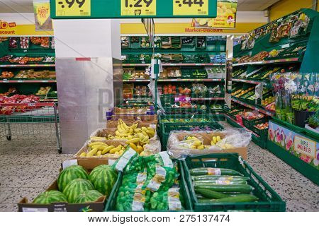 DUSSELDORF, GERMANY - CIRCA SEPTEMBER, 2018: interior shot of Netto supermarket in Dusseldorf.