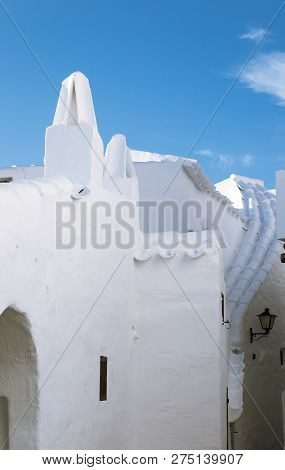 View Of A Typical Residence With White Walls And Roof Of The Fishing Village Binibeca Menorca Spain