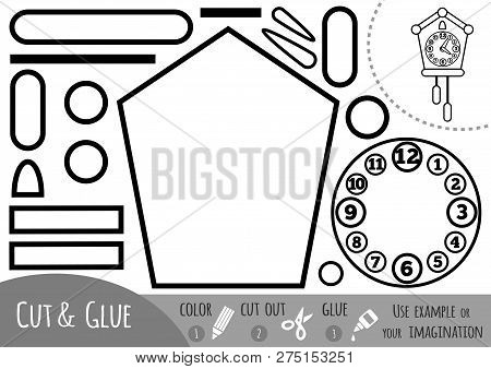 Education Paper Game For Children, Cuckoo-clock. Use Scissors And Glue To Create The Image.