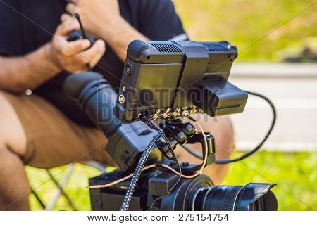 Shooting Process On Cinema Stage - Commercial Production Set, Exterior Location.profeccional Cameram