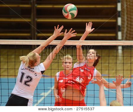 KAPOSVAR, 헝가리-11 월 25 일: Zsofia Harmath (레드 3) 헝가리어 챔피언 voll에서 행동