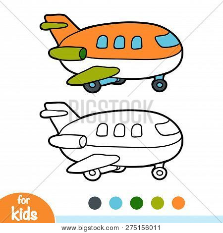 Coloring Book For Children, Vector Cartoon Airplane