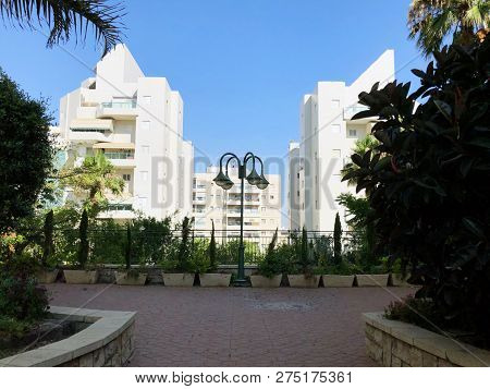 Residential Buildings And Surrounded With Green Plants In  Rishon Le Zion.