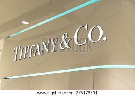 Verona, Italy - 9 December 2018: Tiffany & Co. Logo In Tiffany Boutiqe In Italy
