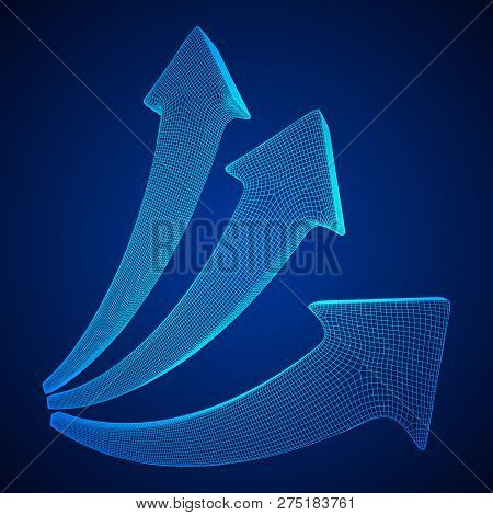 Growing Arrow Chart. Wireframe Low Poly Mesh Vector Illustration