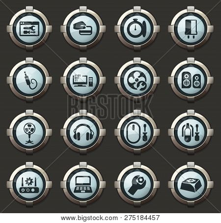 Electronic Repiar Vector Stylish Round Buttons For Mobile Applications And Web