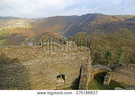 Ruins Of Bourscheid Castle In Luxembourg In Summer