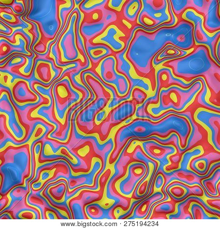 Colorful topographic background. Color curves painted surface backdrop. 3D rendering.