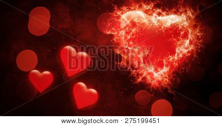 Valentines Bokeh Abstract  Background With Fire Burn Colorful Hearts .love Card . Wedding Party Flye