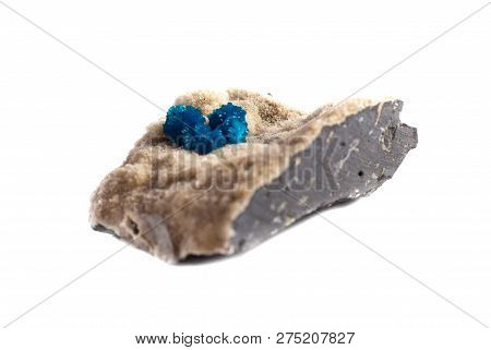 Natural Cluster Blue Cavansite On The Substrate On A White Background Isolated