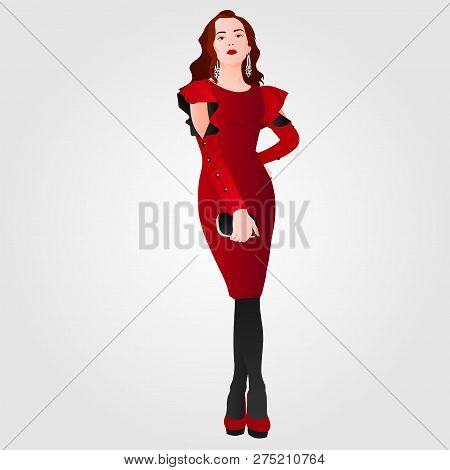 Lady In A Red Dress With A Wine Glass In Hand