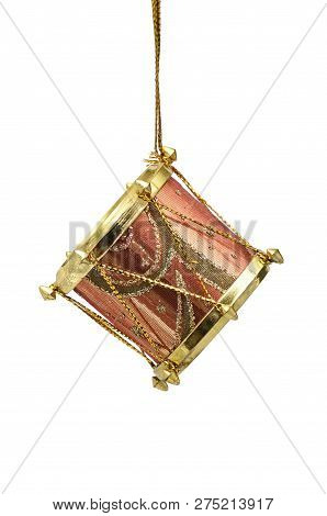 Christmas And New Year's Drum On White Background. Retro Toy