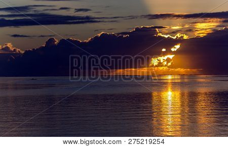 Extraordinarily Beautiful Golden Sunset Near The Bora-bora Island In The Leeward Group Of The Societ