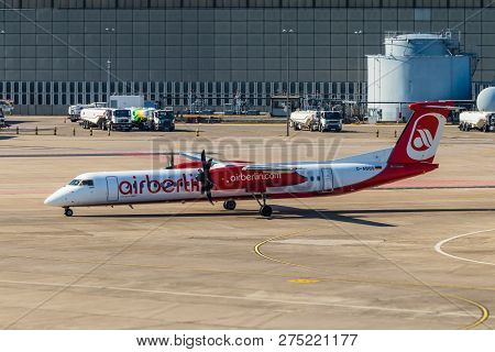 Berlin, Germany, September 8, 2018: Bombardier Dash 8 Q400 By Airberlin At Tegel Airport In Berlin.