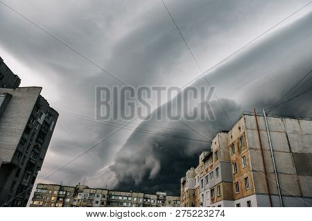 Beautiful Storm Sky With Clouds Over The City, Apocalypse Like