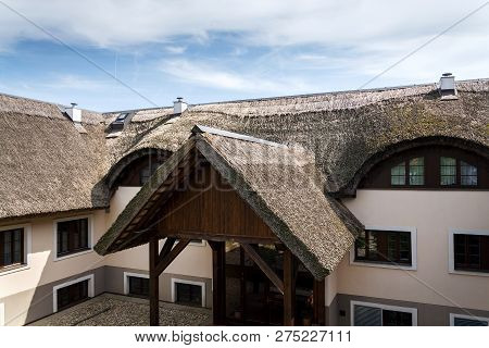 Traditional Thatched Roof From Reed, Sunny Summer Day
