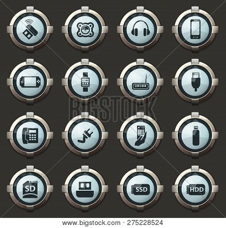 Devices Vector Stylish Round Buttons For Mobile Applications And Web