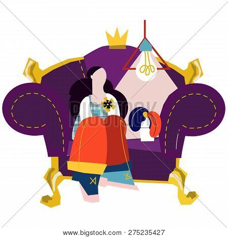 Girl On Sofa. Vector Flat Cartoon Illustration