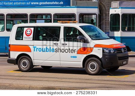 Zurich, Switzerland - May 25, 2016: The Troubleshooter Van Of The Vbz. The Vbz Is The Abbreviation O
