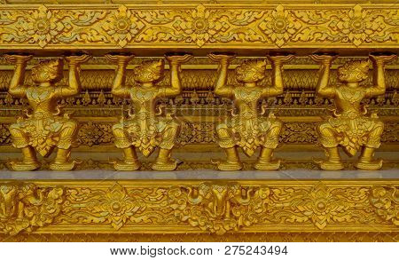 Beautiful Golden Hanuman Stucco Thailand Architecture In Balcony Of Temple.hanuman Is Monkey God In 