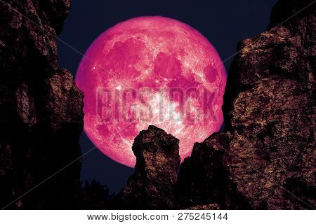 Full Long Night Moon, Cold Moon Back Between Two Mountain Night Sky