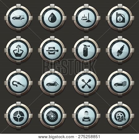 Car Shop Vector Stylish Round Buttons For Mobile Applications And Web