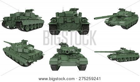 Military French Tank Amx 30b2 On An Isolated White Background. 3d Illustration