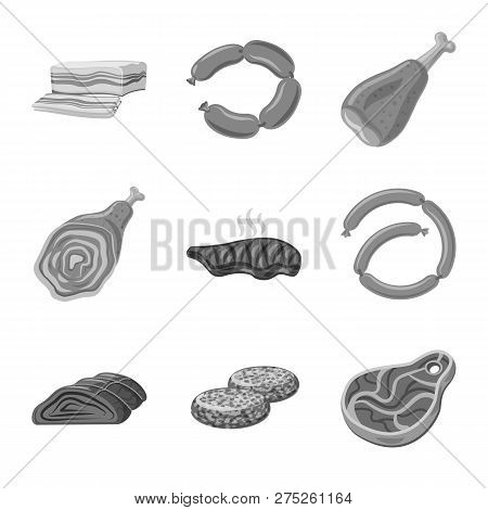 Vector Design Of Meat And Ham Sign. Set Of Meat And Cooking Vector Icon For Stock.