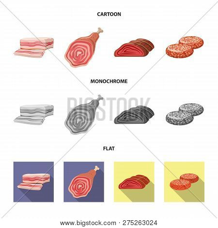 Vector Design Of Meat And Ham Logo. Set Of Meat And Cooking Vector Icon For Stock.