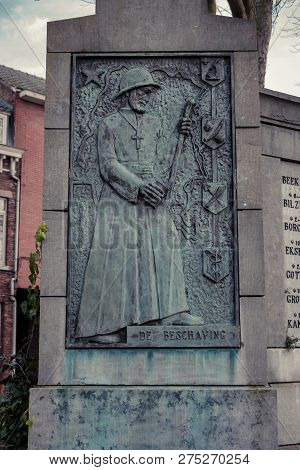Hasselt, Limburg, Flanders Belgium - February 18, 2018 : Detail Of The Leopold Ii Memorial On The Ko