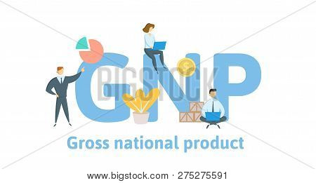 Gnp, Gross National Product. Concept With Keywords, Letters And Icons. Flat Vector Illustration. Iso