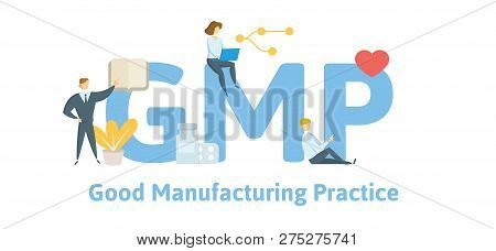 Gmp, Good Manufacturing Practice. Concept With Keywords, Letters And Icons. Flat Vector Illustration