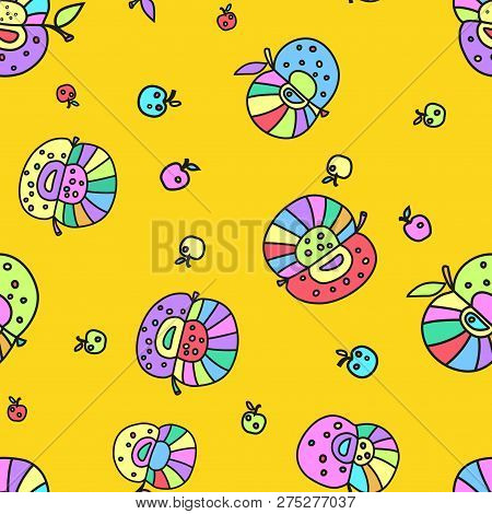 Colored Apples On A Bright Background. Seamless Vector Illustration.