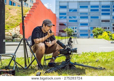 Shooting Process On Cinema Stage - Commercial Production Set, Exterior Location.profeccional Cameram
