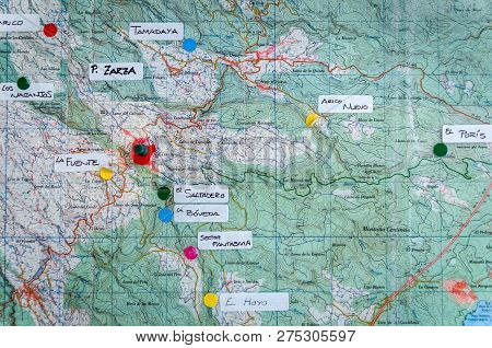 Villa De Arico, Canary Islands, Tenerife / Spain - June 5, 2016: The Topographic Map On Wall Inside 
