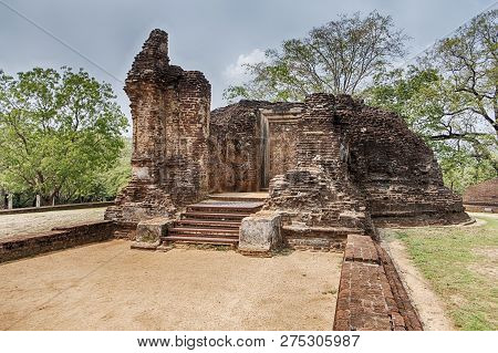 The Ruins Of An Old Stone Shrine In The Potgul Vihara Monastery Area Of The Ancient City Of Polonnar