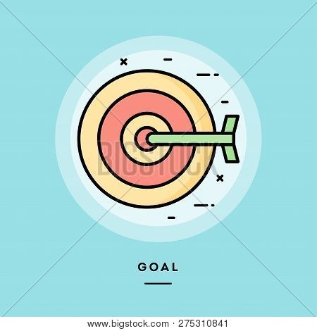 Goal, Dart Board, Flat Design Thin Line Banner, Usage For E-mail Newsletters, Web Banners, Headers, 