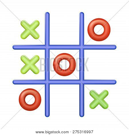 Realistic Plastic Multi Colored Toy Tic Tac Toe. Cross-zero With Colors Red And Green. Vector Illust