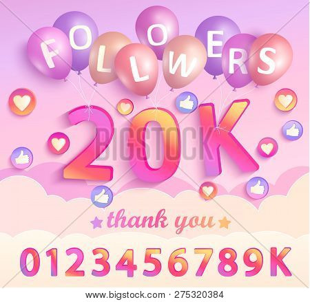 Set Of Numbers For Thank You Followers Design.thanks Followers Congratulation Card. Vector Illustrat