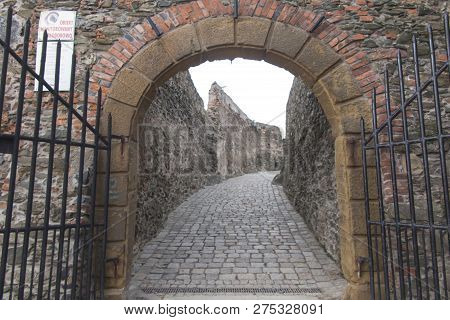 Bolkow, Poland, 6 December 2018: Entrance Gate To The Bolkow Castle In Lower Silesia In Poland