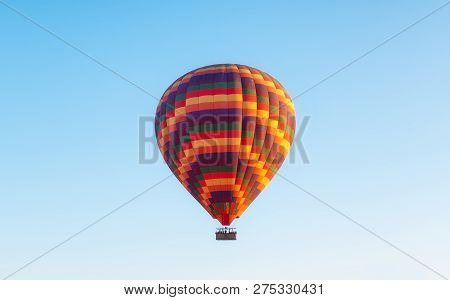 Airballoon In Turkey, Cappadocia. Travel And Leisure. Adventure In The Air. Concept And Idea Of Adve