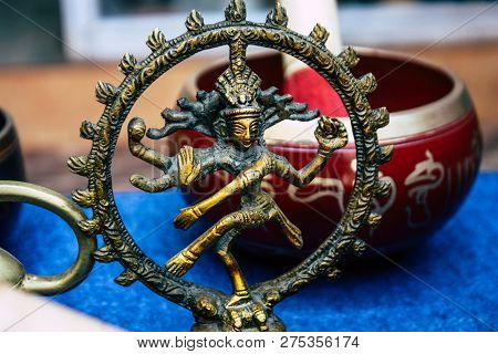 Arambol Goa India November 24, 2018 Closeup Of Decorative Objects Sold In A Souvenirs Shop Located I