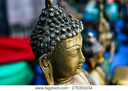 Arambol Goa India November 24, 2018 Closeup Of Decorative Objects Sold In A Souvenirs Shop Located I