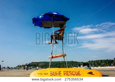 Arambol Goa India November 24, 2018 View Of An Unknown Goan Lifeguard Watching The Beach In Arambol 