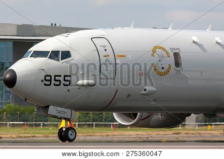 Farnborough, Uk - July 18, 2014: Untied States Navy Boeing P-8a Poseidon Maritime Patrol Aircraft.