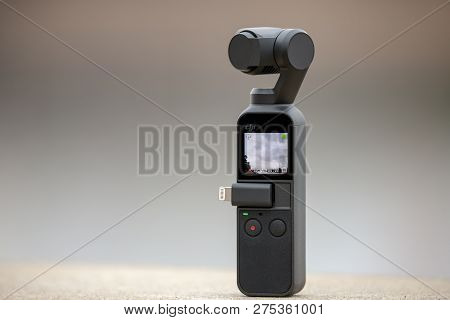 Osaka, Japan - December 20, 2018: Newly Released Dji Osmo Pocket Captures Time Lapse Footage Of Fact