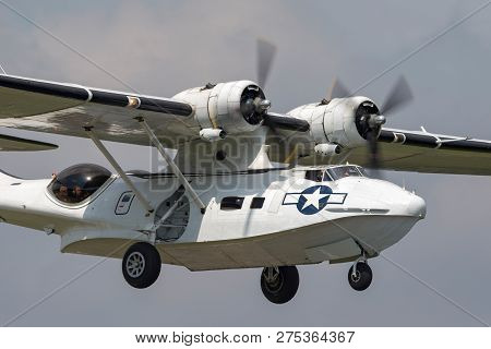 Farnborough, Uk - July 18, 2014: Consolidated Pby-5a Catalina Amphibious Aircraft Of World War Ii